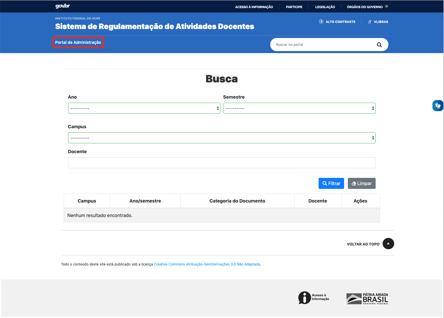 Opção 'Portal de Administração'