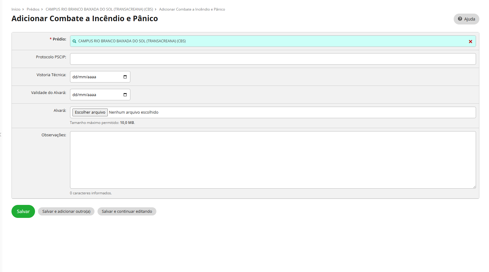 Módulo de Prédios e Salas