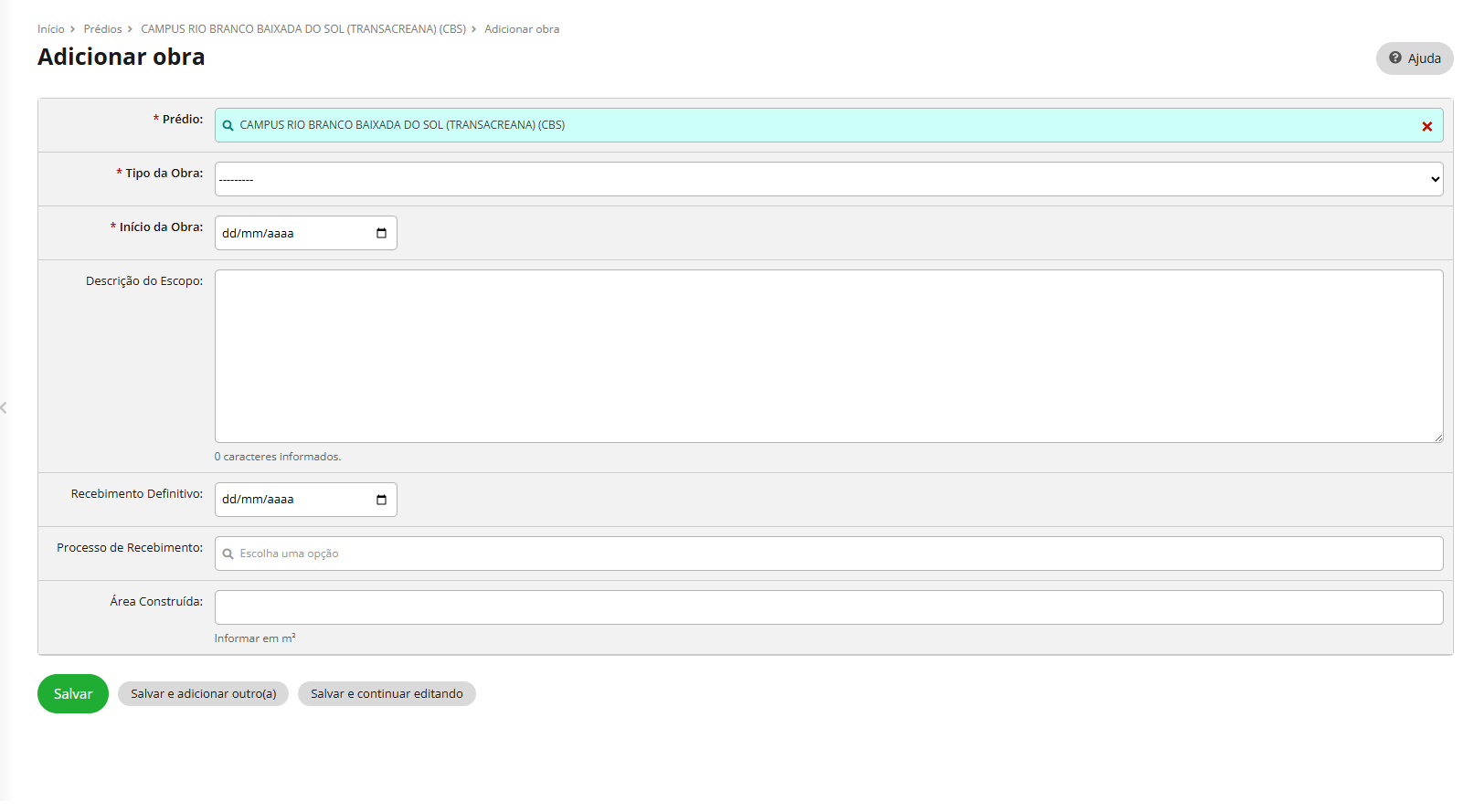 Módulo de Prédios e Salas