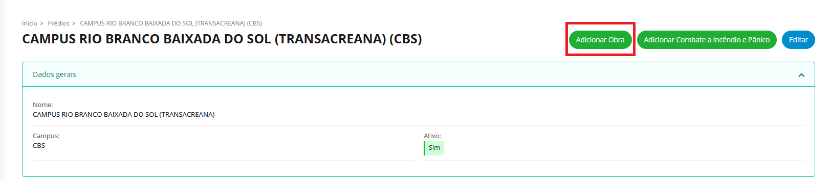Módulo de Prédios e Salas