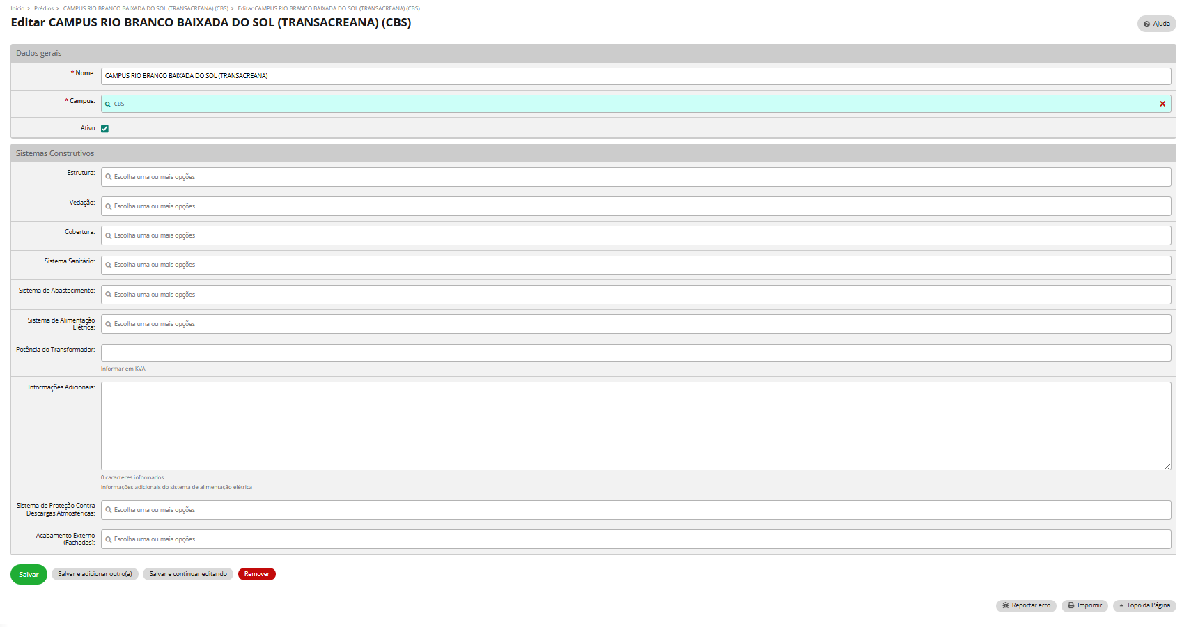 Módulo de Prédios e Salas