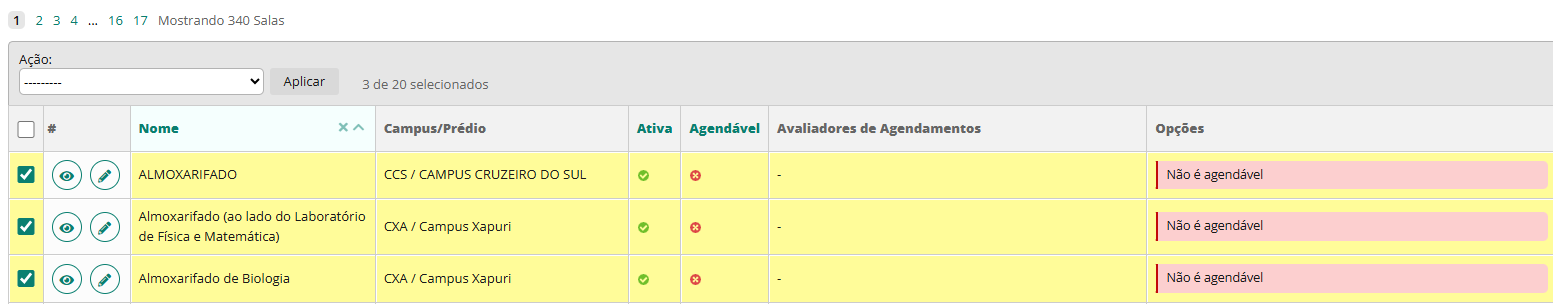Seleção de Salas para Edição em Lote