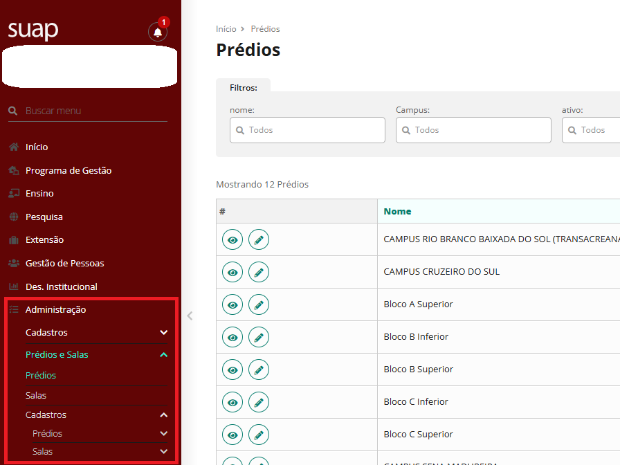 Módulo de Prédios e Salas