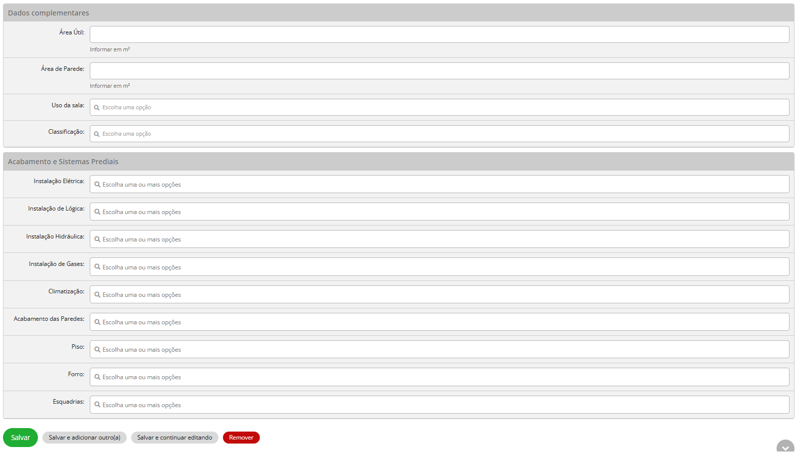 Formulário de Edição de Sala - Parte 2
