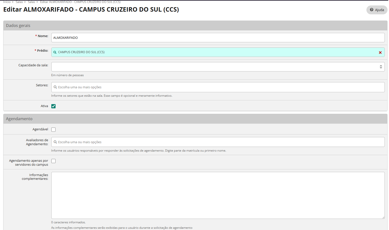 Formulário de Edição de Sala - Parte 1