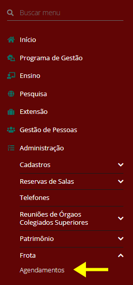 Menu de Agendamentos no SUAP
