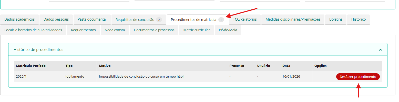 Desfazer procedimento de jubilamento