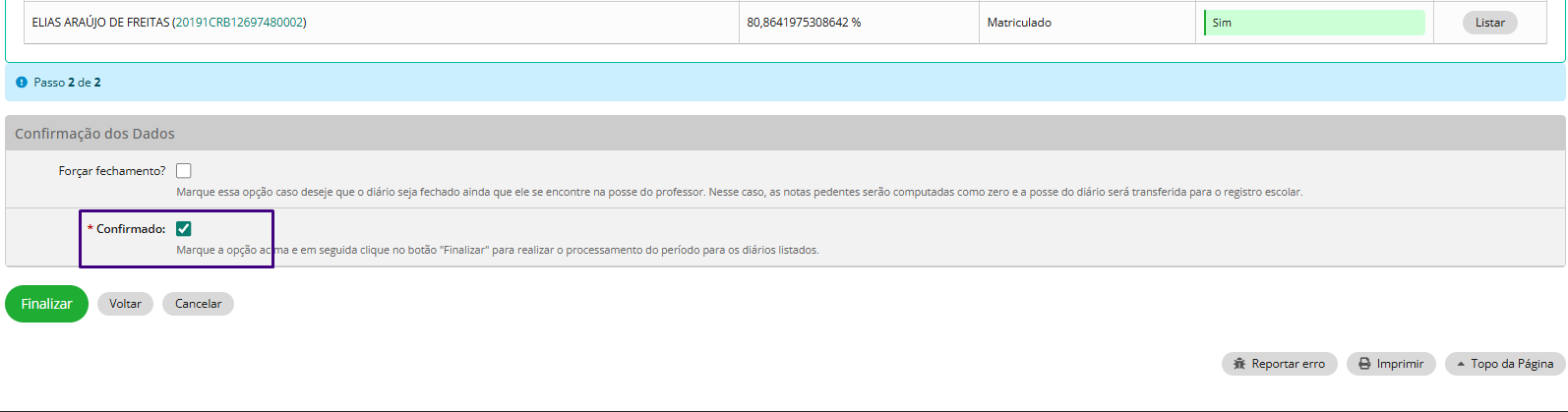 Finalizar Fechamento