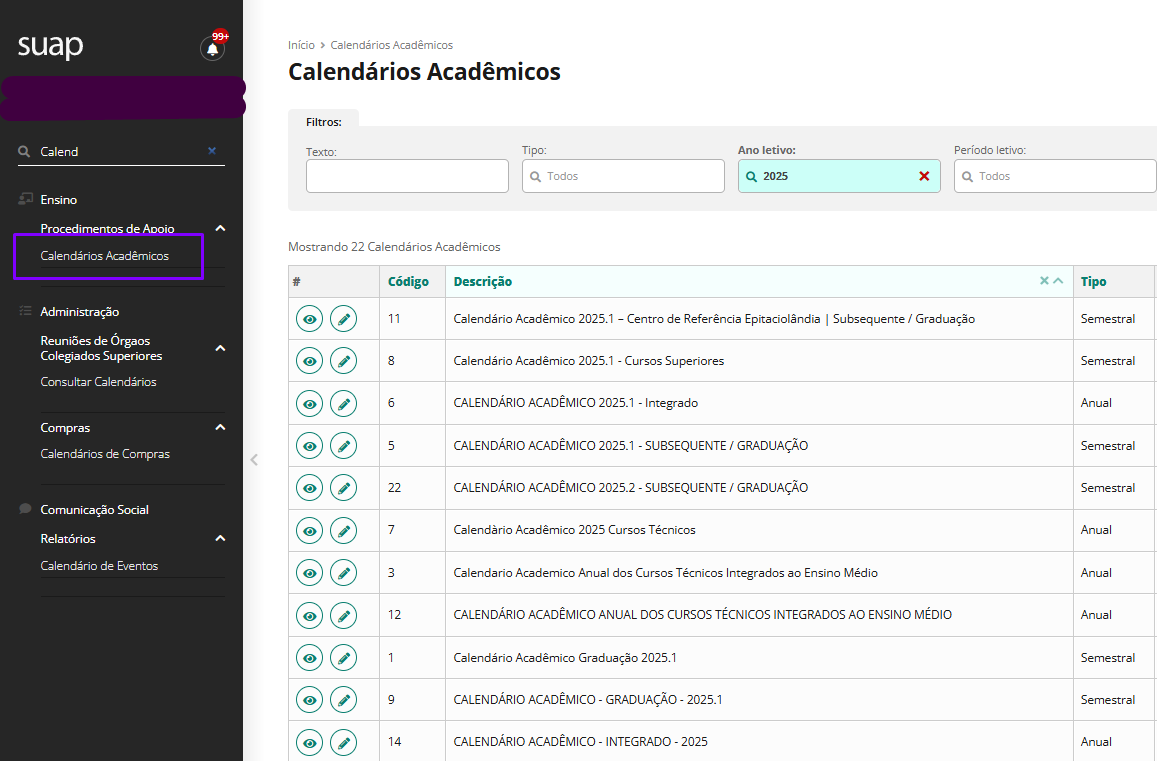 Calendários Acadêmicos