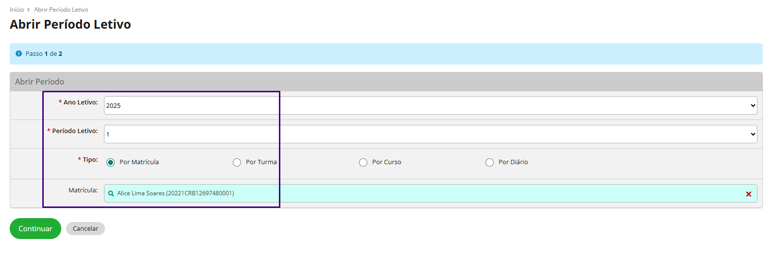 Filtros para Reabrir Período