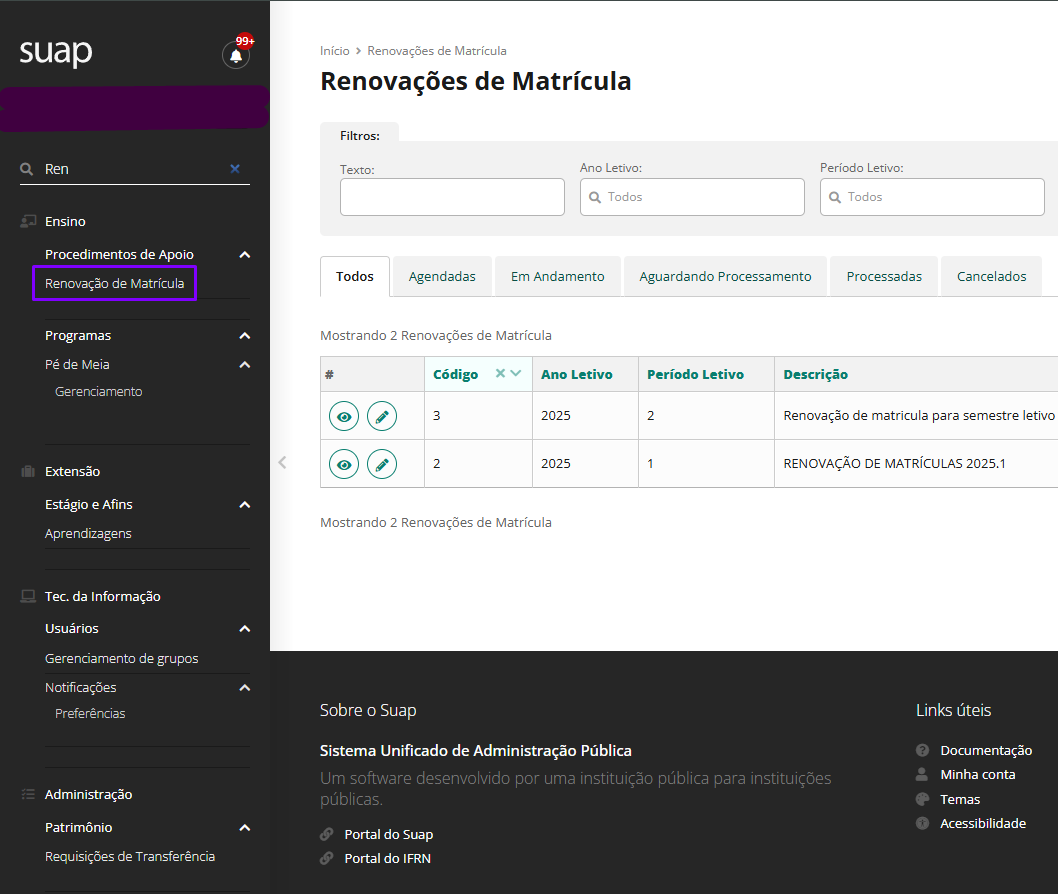 Renovação de Matrícula