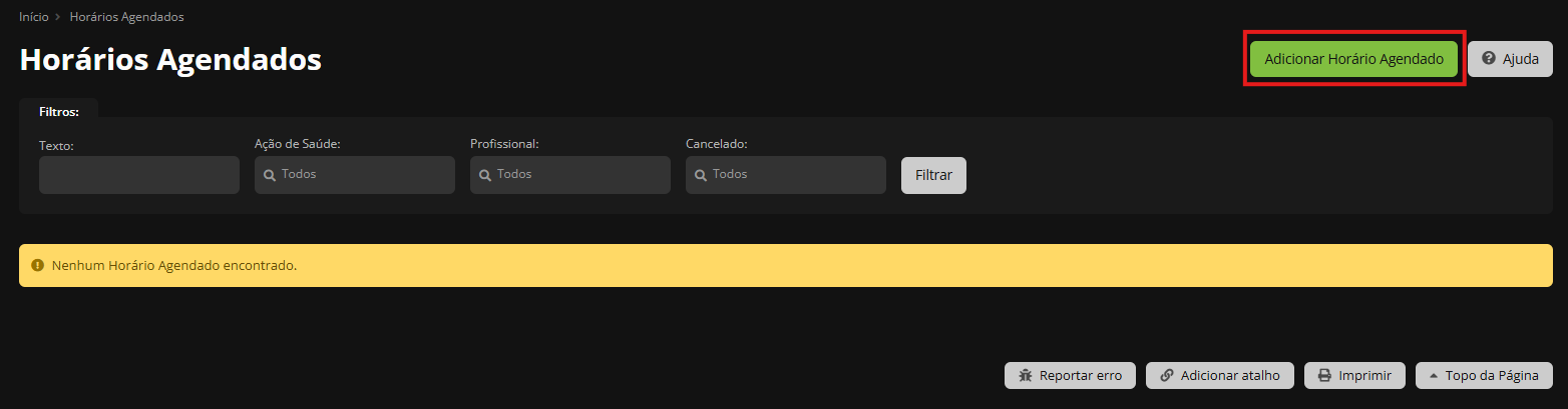 Botão Adicionar Horário Agendado destacado