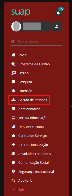 Menu Gestão de Pessoas destacado