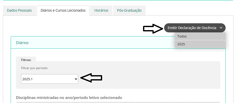 Tela com dados do diario para emitir declaração