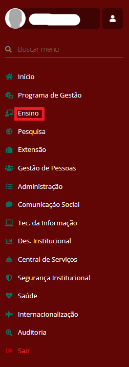 Menu lateral do SUAP