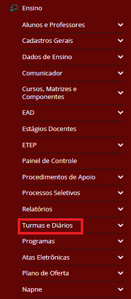 Submenu Ensino expandido