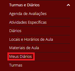 Opção Meus Diários em Turmas e Diários