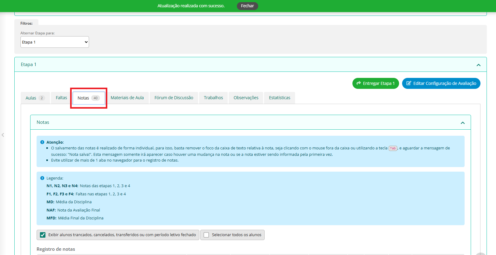 Tela Inicial do Módulo Meus Diários